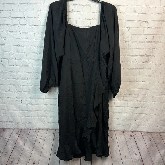 BloomChic Elegant Black Long Sleeve Dress with Ruffle Detail Plus Size 3X - Picture 2 of 8